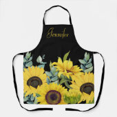 ひまわり水彩黒背景モノグラム エプロン (正面)