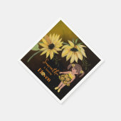 ひまわり水彩5番目のガールブラック誕生日 スタンダードカクテルナプキン (角)