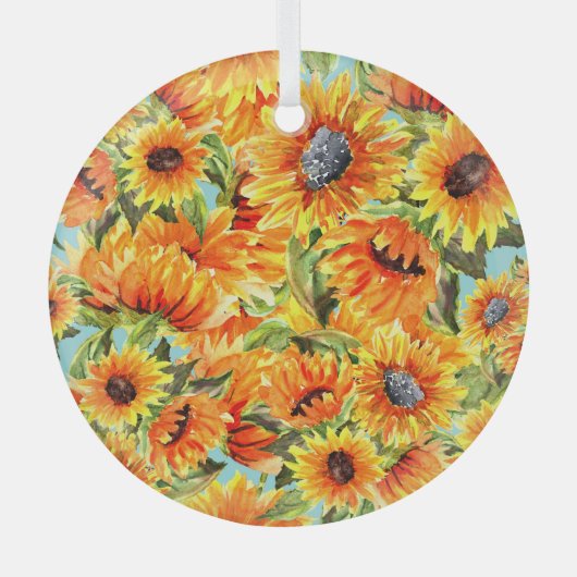ひまわり水彩：シームレスイラストレーション ガラスオーナメント (正面)