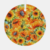 ひまわり水彩：シームレスイラストレーション ガラスオーナメント (裏面)