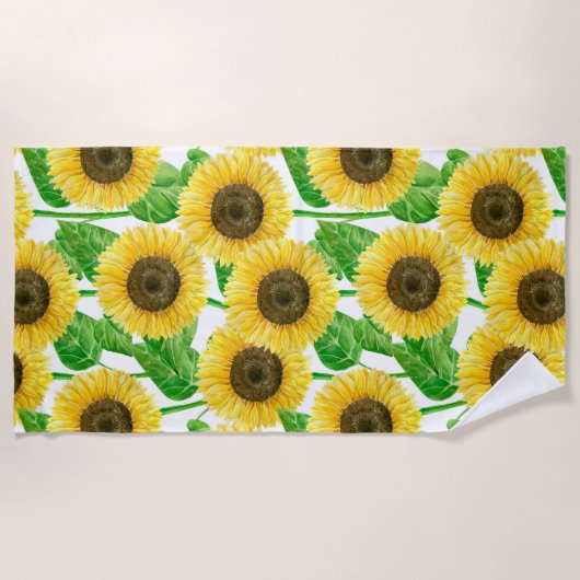 ひまわり水彩 ビーチタオル (正面)