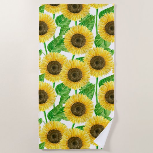 ひまわり水彩 ビーチタオル (正面)