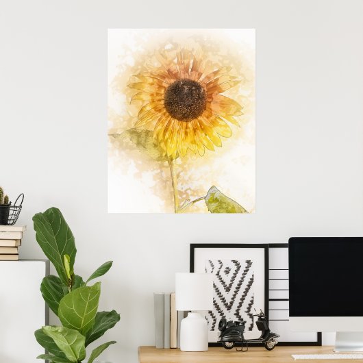 ひまわり水彩 ポスター (ホームオフィス)