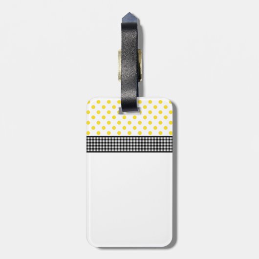 ひまわり水玉模様ジンガムイエロー白黒 ラゲッジタグ (裏面縦)