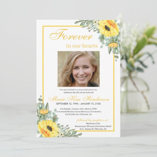ひまわり永遠に私たちのハート葬儀写真 招待状 (スタンド正面)
