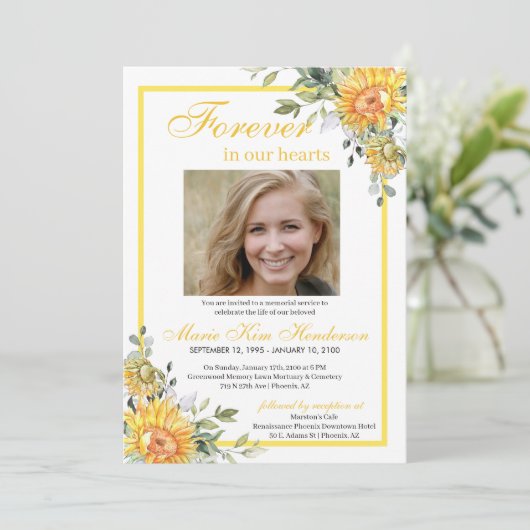 ひまわり永遠に緑の私たちのハート葬儀 招待状 (スタンド正面)