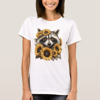 ひまわり泥棒 - かわいいアライグマの森 Tシャツ