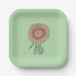 ひまわり淡い色の緑 ペーパープレート