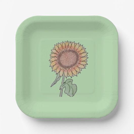 ひまわり淡い色の緑 ペーパープレート (正面)