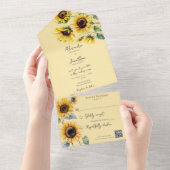 ひまわり淡い色の金ゴールドQRコード オールインワン招待状 (貼ってはがせる)