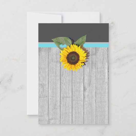 ひまわり灰色の木材ティール(緑がかった色)ブ素朴ルー結婚ズ 招待状 (裏面)