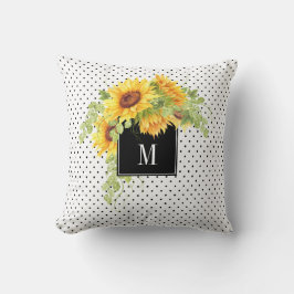 ひまわり点々のあると模様とモノグラム クッション