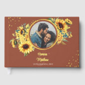 ひまわり焼けオレンジエレガント色の写真金ゴールド ゲストブック (正面)