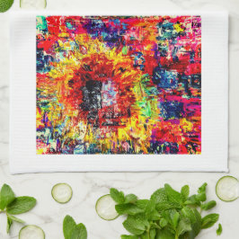 ひまわり爆発茶タオル キッチンタオル