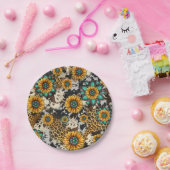 ひまわり牛プリントウエスタン ペーパープレート (パーティー)