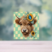 ひまわり牛、かわいいハイランド牛 アクリルサイン (ニュートラル)