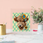 ひまわり牛、かわいいハイランド牛 アクリルサイン (ウェディング)