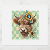 ひまわり牛、かわいいハイランド牛 スパークリングワインラベル (シングルラベル)