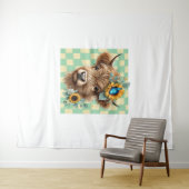 ひまわり牛、かわいいハイランド牛 タペストリー (インサイチュ(横))