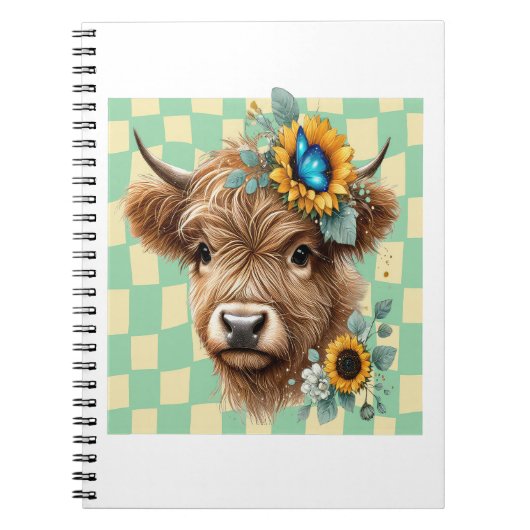 ひまわり牛、かわいいハイランド牛 ノートブック (正面)