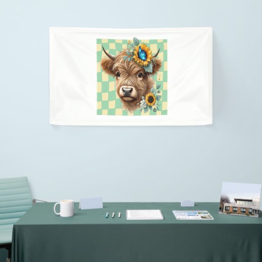 ひまわり牛、かわいいハイランド牛 横断幕 (トレードショー)