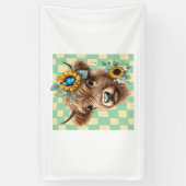 ひまわり牛、かわいいハイランド牛 横断幕 (縦)