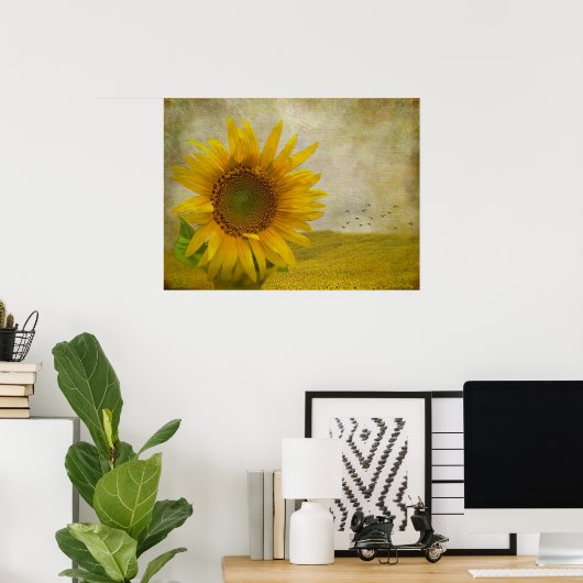 ひまわり独身のの牧草地のひまわり ポスター (ホームオフィス)