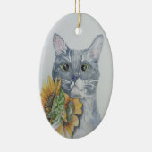 ひまわり猫の水彩画ぶら下がったのオーナメント セラミックオーナメント (右)