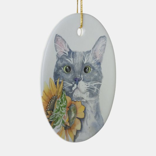 ひまわり猫の水彩画ぶら下がったのオーナメント セラミックオーナメント (右)