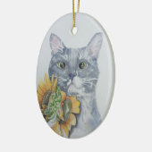 ひまわり猫の水彩画ぶら下がったのオーナメント セラミックオーナメント (左)