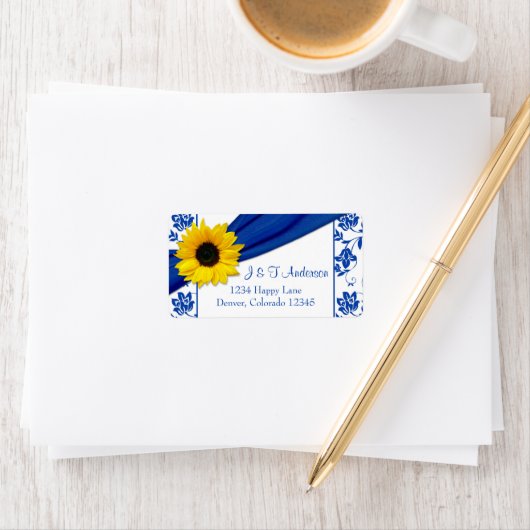 ひまわり王室のブルーダマスクウェディング差出人住所 ラベル (インサイチュ)