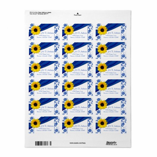 ひまわり王室のブルーダマスクウェディング差出人住所 ラベル (フルシート)