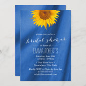 ひまわり王室のブルーファブリックブライダルシャワー 招待状 (正面/裏面)