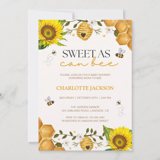 ひまわり甘いエイトビーベイビーシャワー招待状 招待状 (正面)