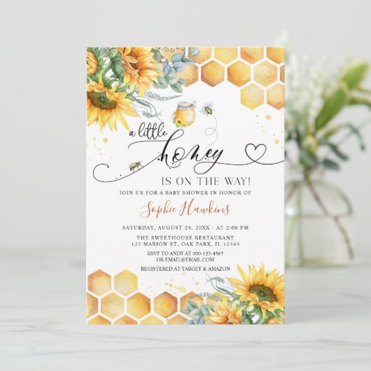 ひまわり甘い小さな蜂蜜ビーベイビーシャワー 招待状 (スタンド正面)