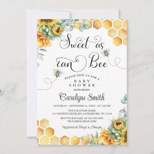ひまわり甘いAs Can Bee赤ちゃんシャワー招待状 招待状 (正面)