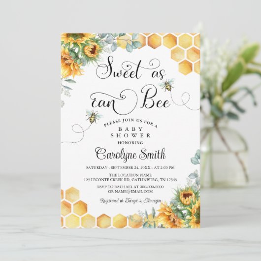 ひまわり甘いAs Can Bee赤ちゃんシャワー招待状 招待状 (スタンド正面)