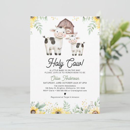 ひまわり男女兼用の聖牛の赤ちゃんシャワー 招待状 (スタンド正面)