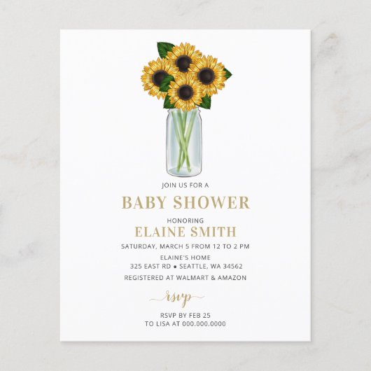 ひまわり男女兼用赤ちゃんシャワー招待状 (正面)