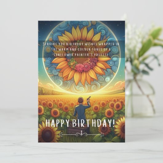 ひまわり画家誕生日フラットカード カード (スタンド正面)