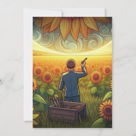 ひまわり画家誕生日フラットカード カード (裏面)