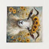 ひまわり畑で愛らしいアンゴラヤギ タペストリー (正面(横))