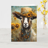 ひまわり畑で愛らしいヤギ カード (黄色い花)