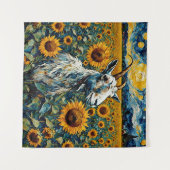 ひまわり畑で愛らしいヤギ タペストリー (正面(横))