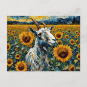 ひまわり畑で愛らしいヤギ ポストカード (正面)