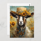 ひまわり畑で愛らしいヤギ ポストカード (正面/裏面)