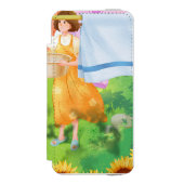 ひまわり畑で洗濯物を干す可愛い女の子 INCIPIO iPhoneウォレットケース (フォリオ 正面)