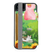 ひまわり畑で洗濯物を干す可愛い女の子 INCIPIO iPhoneウォレットケース (フォリオ裏面)