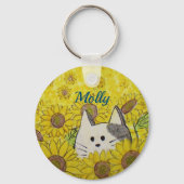 ひまわり畑にかわいい猫 キーホルダー (正面)