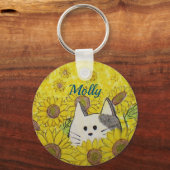 ひまわり畑にかわいい猫 キーホルダー (正面)